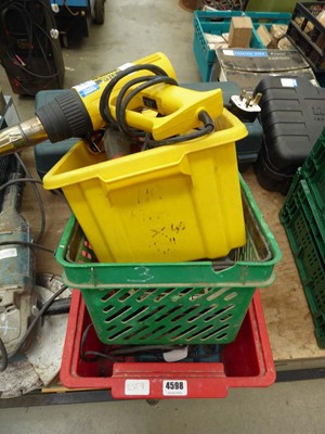 Lot 4598 - 3 boxes of tools inc. heat gun, circular saw,...
