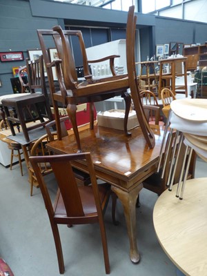 Lot 5210 - Figured walnut draw leaf table, plus 6 chairs