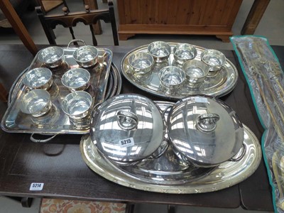 Lot 5215 - Qty of silver plate to include serving trays,...