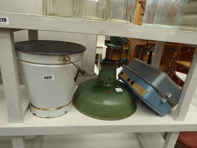 Lot 5227 - Enamelled pail, and industrial metal ceiling...