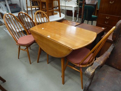 Lot 5229 - Ercol style drop side table plus 4 stick back...