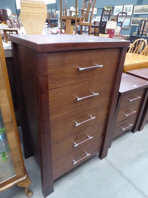 Lot 5240 - Narrow dark wood chest of 5 drawers