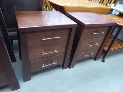 Lot 5241 - Pair of dark wood 3 drawer bedside cabinet