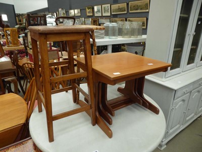 Lot 5244 - Teak nest of 3 tables, an elm seated stool...
