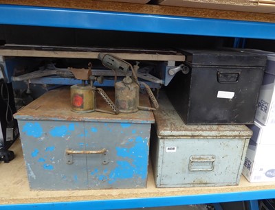 Lot 4659 - 3 assorted metal toolboxes, 2 vintage paraffin...
