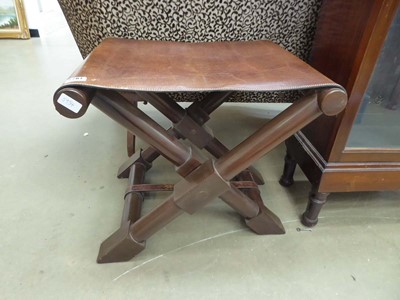 Lot 5267 - Beech and leather effect folding stool