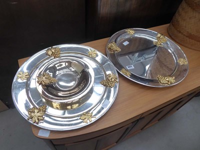 Lot 5271 - 3 grey patterned silver plated chargers