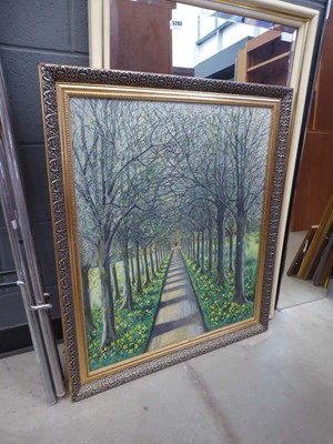 Lot 5294 - Oil on canvas of an avenue with trees