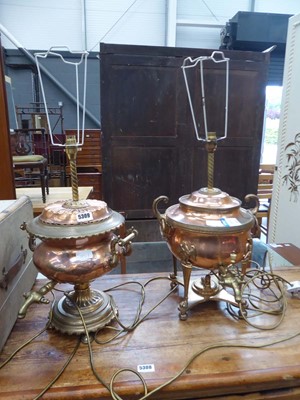 Lot 5309 - A pair of copper and brass converted Samovar...