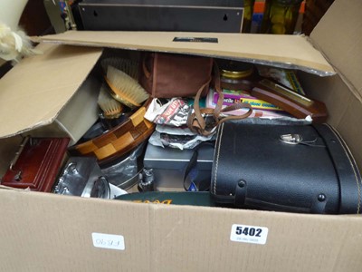 Lot 5402 - Box of binoculars, boxed camera, quartz clock,...