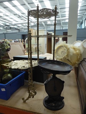 Lot 5408 - Brass 3 tier cake stand, plus set of kitchen...