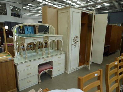 Lot 5321 - Cream-painted bedroom suite with rope twist...