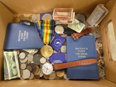 Lot 2349 - Box containing various coins, medallions,...