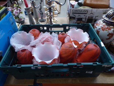 Lot 5417 - Box containing orange glass lampshades
