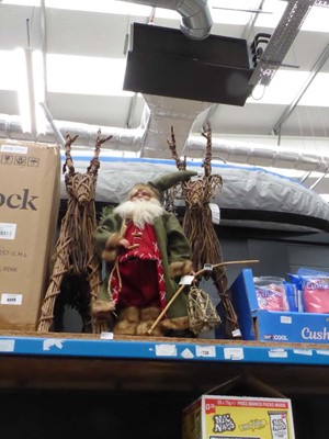 Lot 3358 - Standing green and red Santa plus 2 woven...