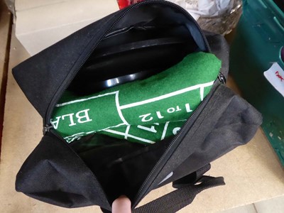 Lot 5431 - Bag containing gaming pieces, plus roulette wheel