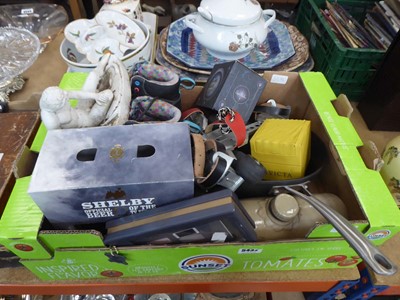 Lot 5432 - Box containing roller skates, ornamental...