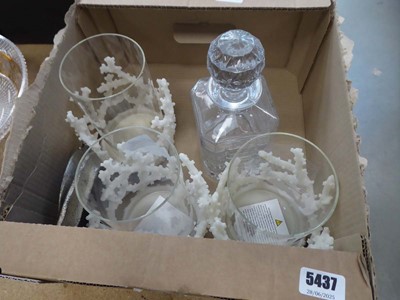 Lot 5437 - Decanter, plus 3 vases with faux coral, plus 2...