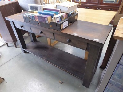 Lot 5342 - Dark oak sideboard with three drawers and...