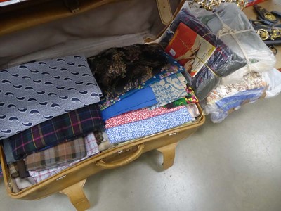 Lot 5439 - Vintage suitcase, plus large quantity of fabric