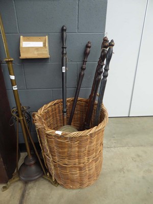 Lot 5351 - Large wicker log basket with 5 warming pans
