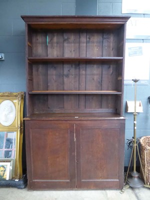 Lot 5353 - Oak open bookcase with double door cupboard under