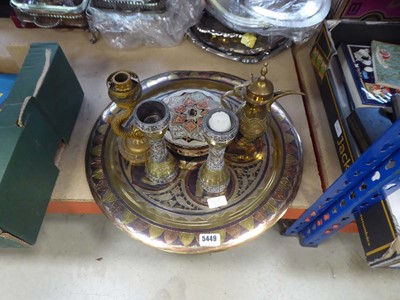 Lot 5449 - Middle Eastern tray, plus candlesticks, and...