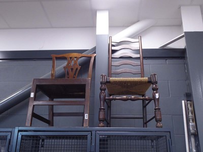 Lot 5513 - Ladder back dining chair with strung seat plus...