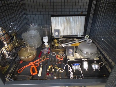 Lot 5516 - Cage containing 3 piece silver plated cruet...