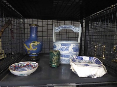 Lot 5517 - Cage containing modern Cloisonné vase, Imari...
