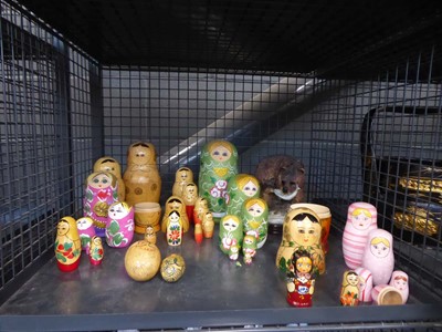 Lot 5527 - Cage containing Russian dolls plus resin bird...