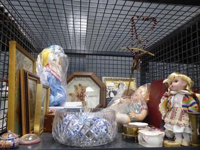 Lot 5538 - Cage containing rosary, various dolls, dried...