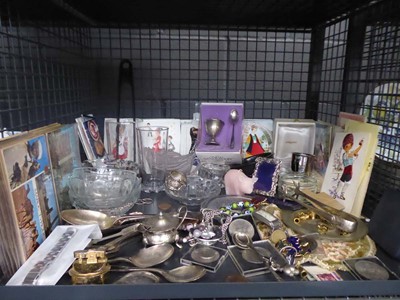 Lot 5543 - Cage containing loose cutlery, coinage,...