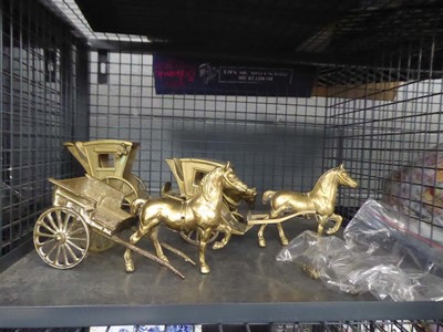 Lot 5545 - Cage containing brass horses and carriages