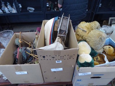 Lot 5477 - 3 boxes containing puppets, yacht, and soft toys