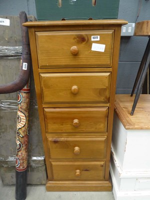Lot 5372 - Narrow pine chest of 5 drawers