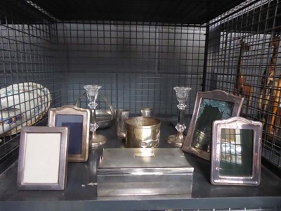 Lot 5566 - Cage containing silver cigarette box, sterling...