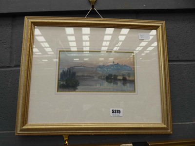 Lot 5375 - Watercolour river with town in background