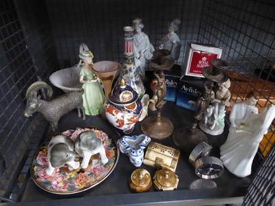 Lot 5570 - Cage containing candlesticks, geisha girl...