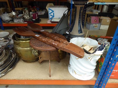Lot 5392 - Indian side table and oversized salad servers,...