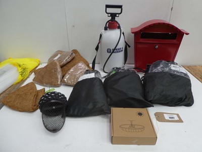 Lot 3601 - Letter box, Spear & Jackson pressure pump,...