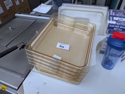 Lot 615 - 6 plastic half size gastronorm food containers,...