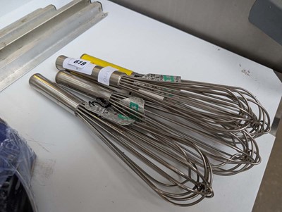 Lot 619 - 4 stainless steel commercial whisks