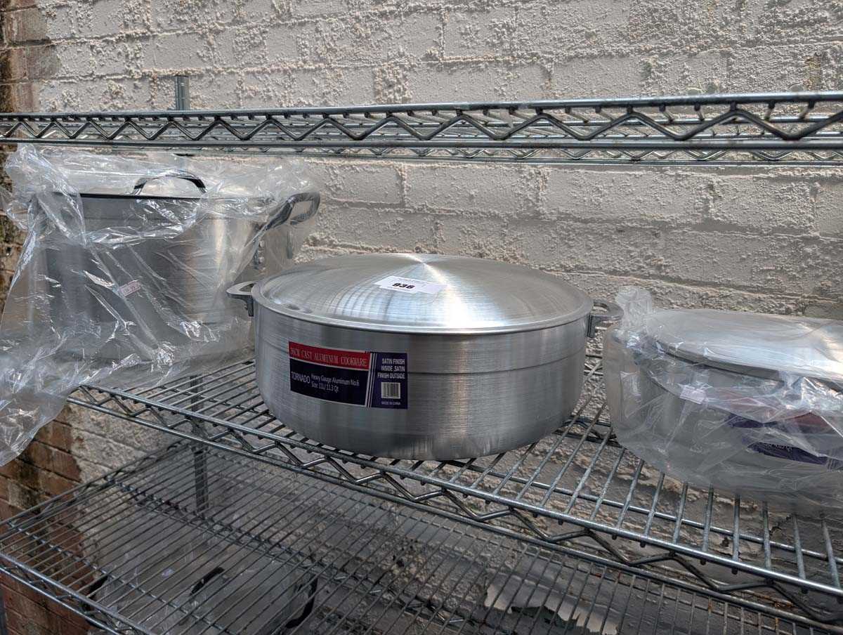 Lot 936 - 3 assorted aluminium cooking pots with lids