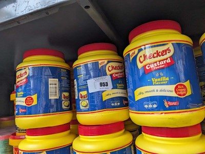 Lot 953 - 2 shelves of custard powder, instant noodles,...