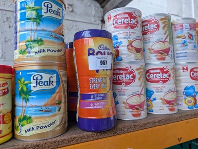 Lot 957 - 1 shelf of infant cereals, milk powders,...