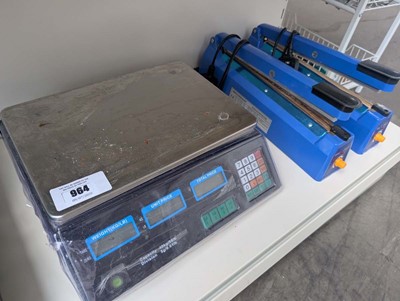 Lot 964 - 2 heat sealers, 2 digital scales, a qty of...