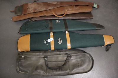 Lot 1313 - 3x various leather gun slips, a blue...