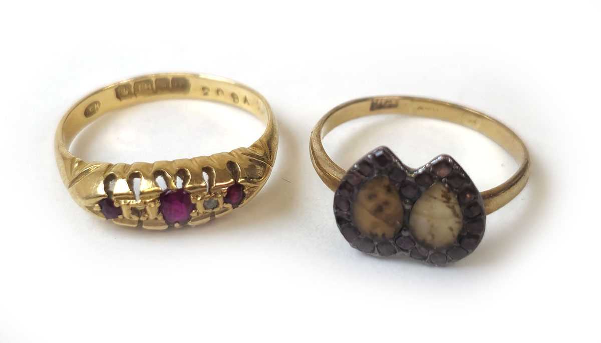 Lot 403 - An early 20th century 18ct gold, ruby and...