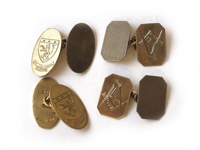 Lot 425 - Two pairs of 9ct gold cufflinks with heraldic...